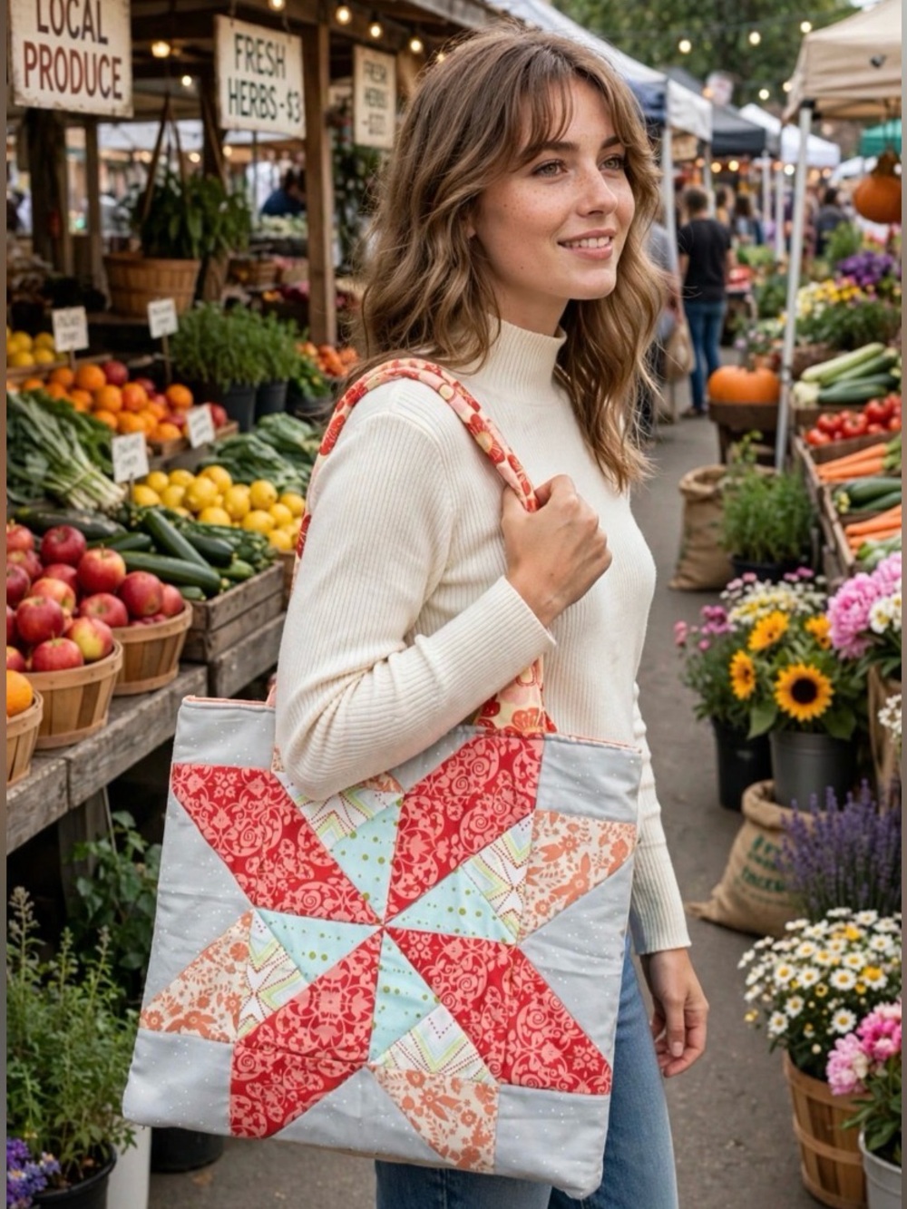 Handcrafted, Pinterest market bag, Star quilt & Canvas